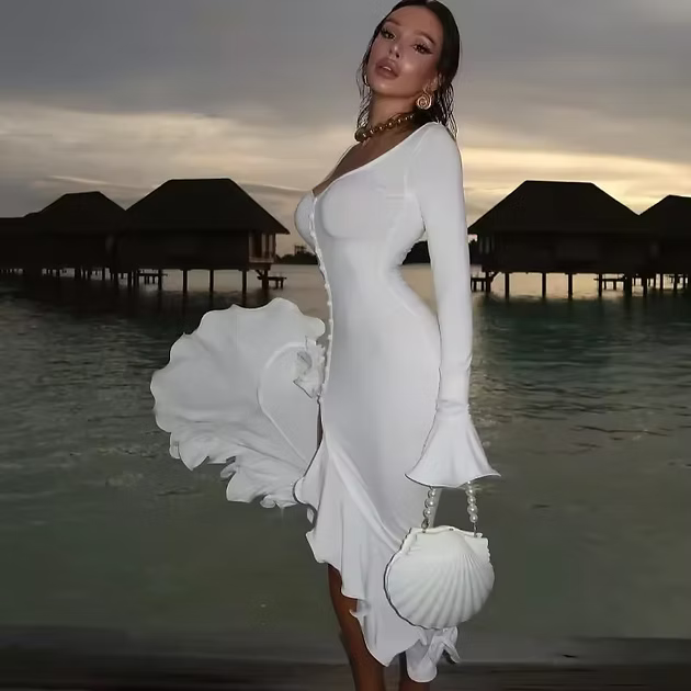 Chic Flare Sleeve Maxi Dress