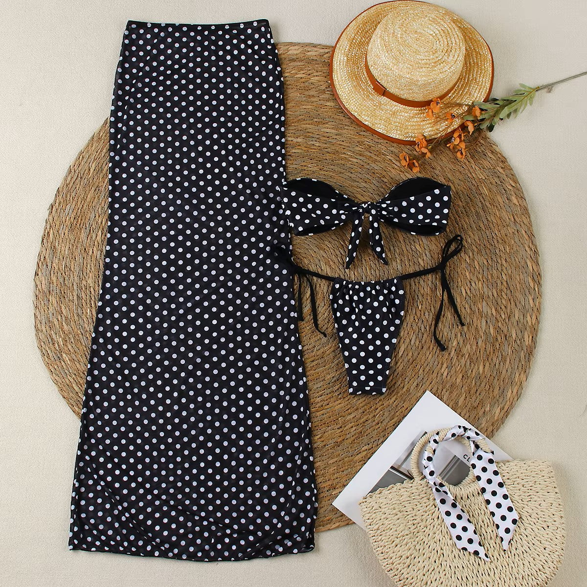 Chic Dot Bikini Set with Skirt