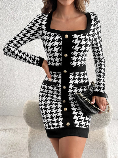 Elegant Plaid Skintight Dress