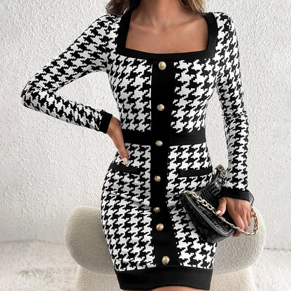 Elegant Plaid Skintight Dress