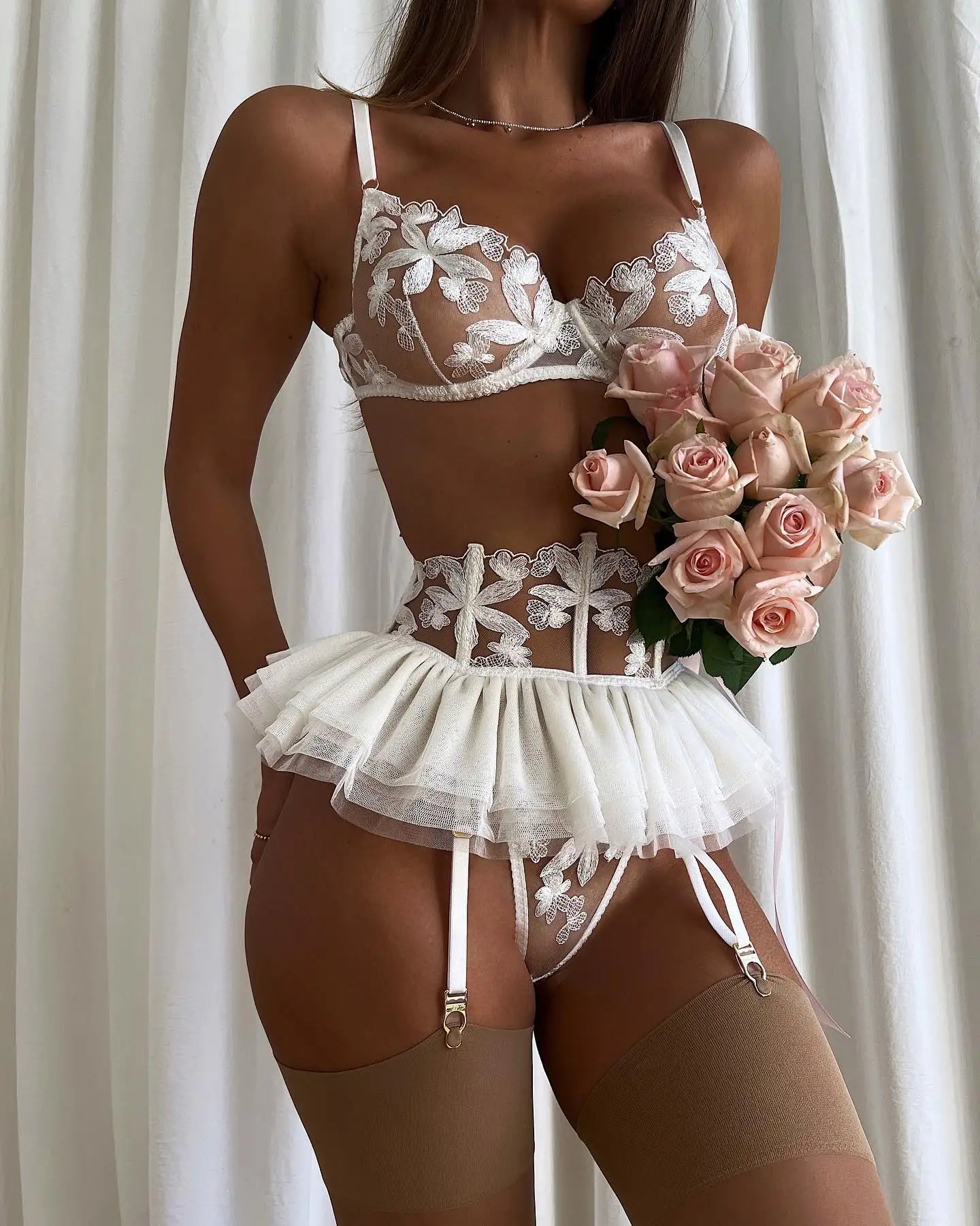 Elegant Floral Lingerie Set – 3 Pieces