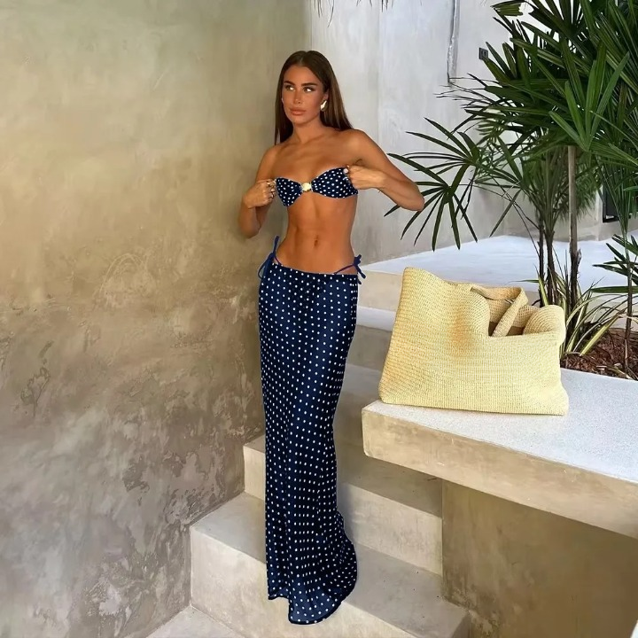 Chic Dot Bikini Set with Skirt